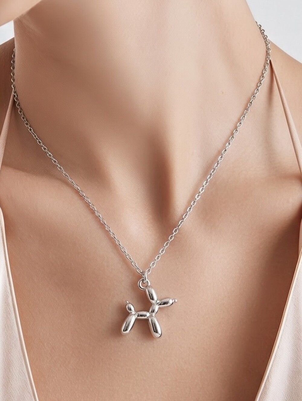 Silver Balloon Dog Pendant Necklace Stainless Steel Kawaii Pop Art Jewelry Y2K